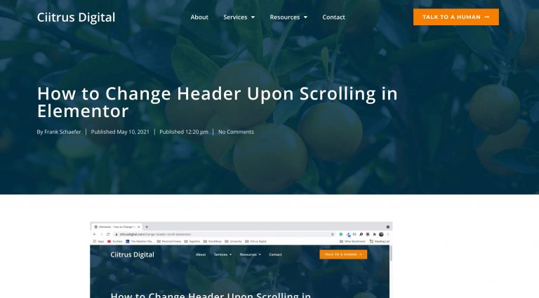 Ciitrus Digital Blog - The Juice - Elementor How to Change Header Upon Scrolling